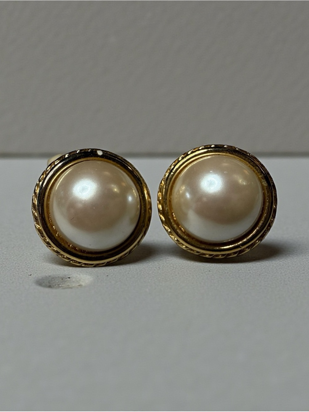 Vintage Carolee Faux Pearl Clip On Earrings Gold Tone Signed